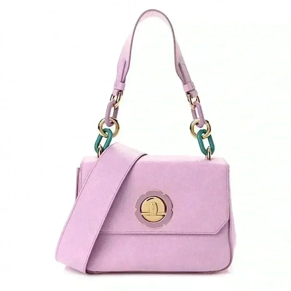 SALVATORE FERRAGAMO Calfskin Flower Flap Bag Pink purple mini crossbody - Picture 1 of 14